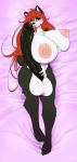  2019 absurd_res anna_(anjuneko) anthro areola balls big_balls big_breasts black_nose black_penis blush breasts dakimakura_design digital_media_(artwork) erection giant_panda gynomorph hair hi_res huge_breasts humanoid_penis hyper hyper_penis inner_ear_fluff intersex long_hair looking_at_viewer lying mammal mirapony nipples on_back penis red_eyes red_hair solo tongue tongue_out tuft ursid 