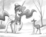  cervid equid female feral friendship_is_magic horn john_joseco larger_female mammal my_little_pony outside princess_celestia_(mlp) scarf size_difference snow winged_unicorn wings 