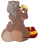  anthro big_butt brown_body brown_fur butt female food fur geekidog hair hi_res honey licking mammal nude solo tongue tongue_out ursid ursine 