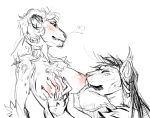  anthro anthro_on_anthro barbed_tongue big_breasts breast_grab breast_lick breasts chest_tuft duo eyes_closed felid female female/female hand_on_breast licking mammal navel pantherine sketch tongue tongue_out tuft wooy 