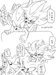  2013 anthro black_and_white blush bodily_fluids comic dialogue duo eulipotyphlan from_behind_position hedgehog japanese_text male male/male mammal mephiles_the_dark monochrome root8beat sex shadow_the_hedgehog sonic_the_hedgehog_(series) speech_bubble sweat text translation_request 