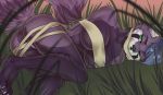  2017 ailurid anthro blue_hair breasts digital_media_(artwork) female fur gimka hair lying mammal on_side purple_body purple_fur pussy red_panda solo 