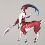  ardenweald_dryad blizzard_entertainment blue_eyes breasts cervid cervid_taur dryad faun featureless_breasts female hi_res hooves horn humanoid_pointy_ears mammal mammal_taur melee_weapon polearm solo spear taur video_games warcraft weapon 