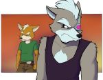  canid canine canis cirruskitfox duo fox fox_mccloud gradient_background male mammal nintendo red_background simple_background star_fox video_games wolf wolf_o&#039;donnell 