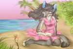  2017 anthro beach canid canine canis day detailed_background digital_media_(artwork) eyebrows eyelashes female gimka kneeling mammal outside sand seaside shoreline sky solo water wolf 