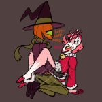  1:1 ambiguous_gender anthro anthro_on_anthro antlers casual_sex cervid christmas clothing duo english_text fangs food fruit green_sclera hair halloween hat headgear headwear hi_res holidays holidaze_(vivzmind) hooves horn jack-o&#039;-lantern jangle_(vivzmind) jingle_(vivzmind) leaf male male/male mammal monster ninjahaku21art no_pupils pink_hair plant pumpkin red_eyes scarf sex snowflake spirit text white_body white_skin wind 