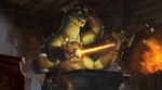  anthro anvil blacksmith clothing cody_soh_(artist) cup eyewear forge_(tool) goggles hammer hi_res invalid_tag lizard male multi_arm multi_limb overalls reptile scalie solo tongs tools 
