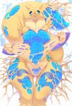  2019 absurd_res anthro armwear belly blue_eyes breasts bridal_gauntlets canid canine claws clothing curvy_figure digimon digimon_(species) digital_media_(artwork) female fur hi_res looking_at_viewer mammal markings navel open_mouth renamon simple_background solo theobrobine thick_thighs thigh_gap transformation tuft voluptuous white_body white_fur wide_hips yellow_body yellow_fur 