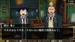  2boys ao_no_exorcist black_hair blue_eyes chalkboard classroom desk multicolored_hair multiple_boys okumura_rin pointy_ears school_uniform suguro_ryuuji translated 