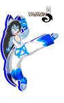  2019 5_fingers alpha_channel anthro black_hair blue_body blue_eyes blue_fur canid canine canis clothed clothing digital_media_(artwork) fingers fur gloves hair handwear hanshi_(ya1k0n) hi_res karate keikogi logo long_hair male mammal markings martial_arts_uniform simple_background solo sportswear transparent_background wolf ya1k0n 