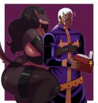  2019 absurd_res anthro belt big_breasts big_butt black_body black_fur bodily_fluids bra breasts butt canid canine canis christian_(disambiguation) christianity clothed clothing cross curvy_figure dark_skin dobermann domestic_dog embrace enrico_pucci eyeliner female fur hair hi_res human human_on_anthro interspecies invalid_tag jewelry jojo&#039;s_bizarre_adventure laverne_(sssonic2) legwear lingerie makeup male male_on_anthro mammal mature_female mature_male multicolored_hair necklace panties pinscher priest purple_background religion seductive simple_background squish sssonic2 stockings sweat teeth thick_thighs tongue underwear voluptuous white_background white_hair wide_hips 