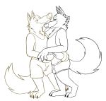  2019 anthro anthro_on_anthro briefs bulge canid canine canis cheek_tuft chest_tuft claws clothed clothing disney duo facial_tuft fur gary_(zootopia) inner_ear_fluff larry_(zootopia) line_art male male/male mammal neck_tuft shirt skunkbutt_(artist) standing tank_top toe_claws tongue tongue_out topwear tuft underwear wolf zootopia 