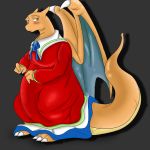  1:1 3_toes anthro big_tail blush claws clothed clothing dragon drakesonofdraco dress female gradient_background grey_background membrane_(anatomy) membranous_wings orange_body orange_scales scales scalie simple_background solo toe_claws toes wings 