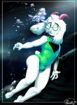 2019 anthro antlers bovid bubble bulge byondrage clothed clothing deltarune eyewear glasses horn male mammal ralsei simple_background smile solo swimming undertale underwater video_games water young 