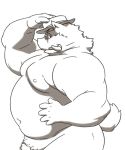  anthro belly butt clothing eyewear glasses hat headgear headwear humanoid_hands male mammal moobs navel nipples overweight overweight_male pubes simple_background solo suid suina sus_(pig) tetsuo_oshiba white_background wild_boar 