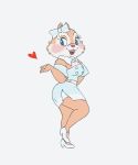 &lt;3 2019 anthro blue_eyes blush bow chipmunk clarice_(disney) claricelovev clothed clothing disney eyelashes female footwear fur ground_squirrel mammal open_mouth open_smile pencil_skirt red_nose rodent sciurid simple_background smile tan_body tan_fur 