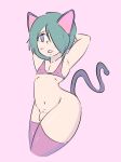  blush bra clothed clothing crossdressing felid feline girly humanoid kittyodic legwear mammal open_mouth penis skimpy solo stockings underwear 