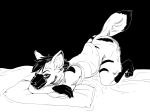  aardwolf anneke_(weaver) anthro ass_up bed black_and_white claws clothed clothing cloven-jitsu female fur furniture hair hyaenid looking_at_viewer lying mammal monochrome on_bed on_front pack_street pillow solo striped_body striped_fur stripes 