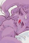  bathym bed butt canid canine canis demon fur furniture h_tobari horn laying_on_front looking_at_viewer male mammal muscular muscular_male nude purple_body purple_fur tokyo_afterschool_summoners video_games wolf 