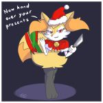  &lt;3 1:1 2019 3_fingers 3_toes anthro bell black_background black_body black_fur braixen candy candy_cane canid canine christmas clothed clothing costume digital_media_(artwork) dipstick_tail english_text eyelashes fan_character fangs female fingers food fortuna_(unknownlifeform) full-length_portrait fur gesture hat headgear headwear heart_nose hi_res holding_knife holding_object holidays inner_ear_fluff jingle_bell knife mammal multicolored_tail neck_bow nintendo open_mouth orange_body orange_fur pok&eacute;mon pok&eacute;mon_(species) portrait red_eyes santa_costume santa_hat signature simple_background solo standing stick text toes tuft unknownlifeform video_games waving white_body white_fur yellow_body yellow_fur 