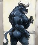 2018 abs after_shower anthro aokmaidu big_pecs bovid bovine brown_eyes butt cape_buffalo cellphone chief_bogo claws digital_drawing_(artwork) digital_media_(artwork) disney fur horn inside looking_at_viewer male mammal muscular muscular_male nude pecs phone portrait presenting rear_view selfie side_view signature smartphone smile solo standing taking_photo three-quarter_portrait zootopia 