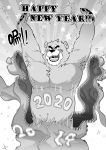  2019 anthro armpit_hair belly body_hair humanoid_hands kumahachi0925 male mammal moobs navel nipples overweight overweight_male pubes solo text ursid 