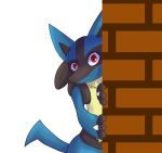  2017 3_fingers :3 alpha_channel ambiguous_gender anthro black_body black_fur blue_body blue_fur brick_wall canid canine digital_media_(artwork) fingers fur hi_res looking_at_viewer lucario mammal nintendo pok&eacute;mon pok&eacute;mon_(species) simple_background spikes transparent_background unknownlifeform video_games 