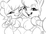  2019 anthro archie_comics big_breasts biped breasts bunnie_rabbot chipmunk clothing cybernetics cyborg digital_media_(artwork) duo female fingers fur ground_squirrel hair lagomorph leporid looking_at_viewer machine mammal monochrome nipples nude rabbit rodent sally_acorn sciurid signature simple_background smile sonic_the_hedgehog_(archie) sonic_the_hedgehog_(comics) sonic_the_hedgehog_(series) video_games white_background xylas 