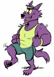  2019 abs accessory anthro barefoot bernard_(ok_k.o.!_lbh) biceps bodily_fluids bottomwear bulge canid canine canis cartoon_network claws clothed clothing digital_media_(artwork) exercise fangs fur happy haps headband male mammal muscular muscular_male ok_k.o.!_let&#039;s_be_heroes pecs purple_body purple_fur shirt shorts simple_background smile solo sweat sweatband tank_top tongue topwear were werecanid werecanine werewolf white_background wolf 