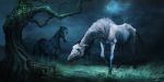  2019 ambiguous_gender bone detailed_background digital_media_(artwork) equid equine feral grass hooves horse mammal night outside standing teeth tree vitaj 