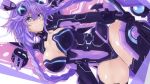  1girl absurdres blue_eyes braid breasts cleavage cleavage_cutout covered_navel hair_between_eyes hair_ornament highres large_breasts leotard long_hair looking_at_viewer neptune_(series) power_symbol purple_hair purple_heart serious shishin_(shishintei) skin_tight solo symbol-shaped_pupils thighhighs twin_braids twintails very_long_hair wings 