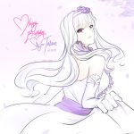 1girl back bare_shoulders dress flower gloves hair_flower hair_ornament happy_birthday idolmaster idolmaster_(classic) long_hair open_mouth pink_eyes shijou_takane silver_hair smile solo udon-udon 