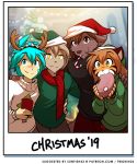  2019 anthro basitin bell blue_hair blush brown_body brown_fur brown_hair candy candy_cane canid canine canis christmas christmas_tree clothed clothing conditional_dnp eating english_text fake_antlers felid female flora_(twokinds) food food_in_mouth fur group hair ham hand_on_shoulder hat headgear headwear heterochromia holding_object holidays human keidran keith_keiser looking_at_viewer male mammal meat multicolored_body multicolored_fur natani orange_body orange_fur pantherine pork santa_hat smile striped_body striped_fur stripes text tiger tom_fischbach trace_legacy tree twokinds webcomic white_body white_fur wolf 