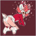  1:1 anthro antlers backsack balls butt cervid christmas clothing fangs food fruit green_sclera hair hi_res holidays holidaze_(vivzmind) hooves horn jingle_(vivzmind) leaf male male/male mammal monster no_pupils pink_hair plant presenting presenting_hindquarters red_eyes snowflake solarjay spirit text white_body white_skin wind zoophobia 