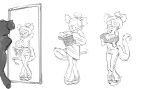  age_progression anthro big_breasts blush bottomwear breast_expansion breasts clothing dragon embarrassed female group hair hand_on_breast hypno-hatter mammal mirror monochrome mouse murid murine nipples pants ponytail rodent shirt simple_background species_transformation standing surprise topwear torn_clothing transformation white_background young 