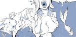  big_breasts breasts butt clothing female hand_on_breast humanoid humanoid_pointy_ears hypno-hatter marine merfolk monochrome nipples open_mouth sequence simple_background solo surprise torn_clothing transformation water white_background 