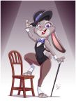  4_fingers anthro avoid_posting bow_tie buckteeth chair clothed clothing digital_media_(artwork) dipstick_ears disney eltonpot female fingers fur furniture judy_hopps lagomorph leporid mammal multicolored_ears open_mouth open_smile pink_nose rabbit shock_tail simple_background smile teeth zootopia 