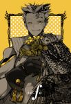  1boy animal artist_request bird black_gloves bokuto_koutarou collar feathered_wings flower gloves haikyuu!! holding holding_flower looking_at_viewer male_focus multicolored_hair owl parted_lips short_hair single_wing smile solo spiked_hair spot_color star tassel two-tone_hair upper_body wings yellow_eyes yellow_flower 