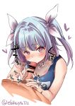  1boy 1girl bar_censor blue_hair blue_swimsuit blush breasts censored closed_mouth ebifurya eyebrows_visible_through_hair fellatio gradient_hair hair_ribbon hetero highres i-19_(kantai_collection) kantai_collection large_breasts long_hair looking_at_viewer multicolored_hair one-piece_swimsuit oral penis red_eyes ribbon school_swimsuit star swimsuit twintails twitter_username 