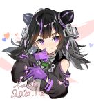  1girl black_hair bxr girls_frontline gloves hair_ornament highres kac-pdw_(girls_frontline) long_hair long_sleeves multicolored_hair purple_eyes purple_gloves purple_hair see-through smile solo 