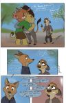  ! 2018 barefoot bottomwear brown_body brown_fur canid canine clothed clothing comic crossover dialogue disney english_text felid fox fully_clothed fur group herpestid lion mammal meerkat nick_wilde orange_body orange_fur pantherine pumbaa red_fox shirt shorts simba speech_bubble suid suina t-shirt text the_lion_king timon topwear warthog yellow_body yellow_fur yinller zootopia 