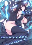 1girl black_hair blue_eyes breasts character_request commentary_request copyright_request eyebrows_visible_through_hair highres large_breasts long_hair lying nakamura_regura on_side parted_lips seductive_smile smile tagme thighhighs very_long_hair 