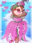  &lt;3 2018 a_ro5252 anthro blue_background blue_eyes blush cheek_tuft chipmunk clarice_(disney) clothed clothing disney dragon_fruit dress eyelashes facial_tuft female food footwear fruit fur ground_squirrel half-closed_eyes looking_at_viewer looking_back mammal narrowed_eyes pink_clothing pink_dress pink_footwear pink_shoes plant red_nose rodent sciurid shoes simple_background tan_body tan_fur tuft 