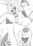  2019 anthro anus balls canid canine censored duo equid equine erection fox horse ineffective_censorship junior_horse male male/male mammal manmosu_marimo monochrome penis senior_fox simple_background sitting white_background 