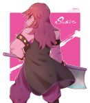  2019 anthro backshot clothed clothing deltarune digital_media_(artwork) female hair hi_res kosafordraw mammal reptile scalie simple_background smile solo susie_(deltarune) teeth video_games 