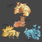  1:1 2019 ambiguous_gender angry black_nose blue_body blue_fur brown_body brown_eyes brown_fur canid canine digital_media_(artwork) eevee eeveelution familly feral flareon fur hybrid jolteon looking_at_viewer low_res mammal multi_tail ninetales nintendo pok&eacute;mon pok&eacute;mon_(species) pokefusion red_body red_fur running sa-chat signature simple_background sitting vaporeon video_games vulpix yellow_body yellow_fur 