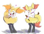 &eacute;clair_(kurus37) &lt;3 2018 3_fingers 3_toes anthro bell black_body black_fur blush braixen canid canine cute_fangs digital_media_(artwork) dipstick_tail duo eyelashes fan_character fangs female fingers fortuna_(unknownlifeform) fur happy heart_nose holding_object inner_ear_fluff jewelry jingle_bell mammal multicolored_tail neck_bow nintendo orange_body orange_fur pink_eyes pok&eacute;mon pok&eacute;mon_(species) red_eyes shadow signature simple_background standing stick toes tuft unknownlifeform video_games white_background white_body white_fur yellow_body yellow_fur 