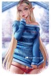  blonde_hair blue_eyes clothing female hair humanoid humanoid_pointy_ears hylian looking_at_viewer nintendo not_furry olchas panties princess_zelda solo sweater the_legend_of_zelda topwear underwear video_games 