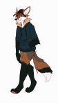  2020 ailuranthropy anthro black_nose brown_body brown_fur canid canine clothed clothing digital_media_(artwork) fox fur male mammal smile solo standing 