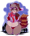  2019 anthro blush clothing female inuki mammal navel one_eye_closed panties procyonid raccoon shirt solo topwear trash_can underwear 
